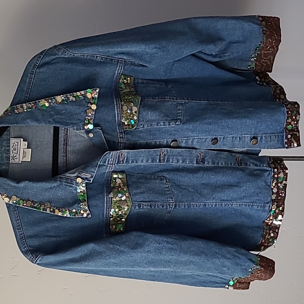 Sequin Denim Jean Jacket With Elastane Resort Wea… - image 1